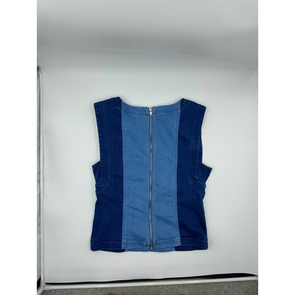 Denim Patchwork Sleeveless Crop Top Women Pilcro Anthropologie Neutral Minimal - Picture 4 of 5